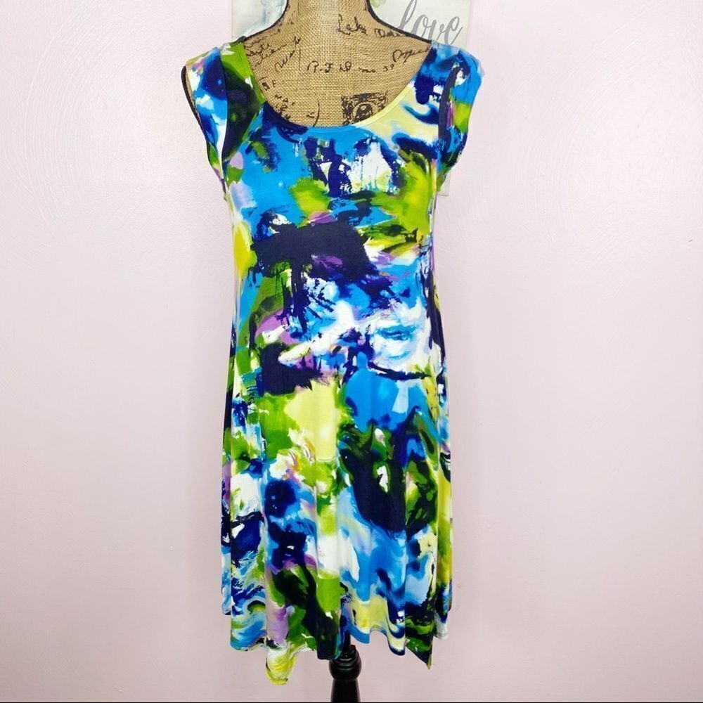 Premise Multi Watercolor Print T-shirt Shift Dress Size Small Sidewalk Chalk NWT